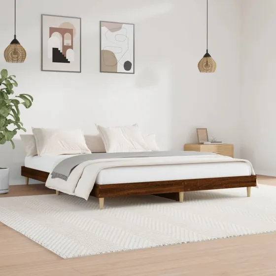 Sengeramme 200x200 cm i konstrueret træ, brun eg