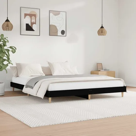 Sengestel 120x200 cm i sort konstrueret træ