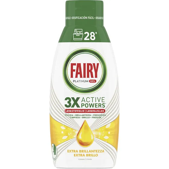 Fairy Platinum gel til opvaskemaskine, citron — 28 vask
