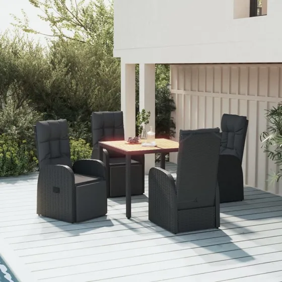 Spisebordssæt 5 dele i polyrattan og akacietræ – sort