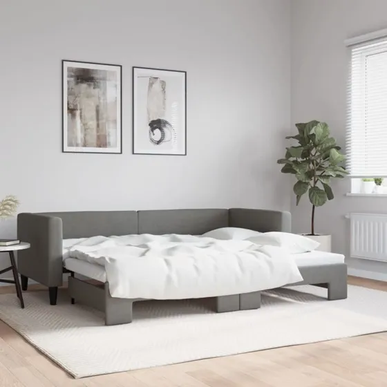 Daybed med udtrk 80x200 cm - stof mrkegr