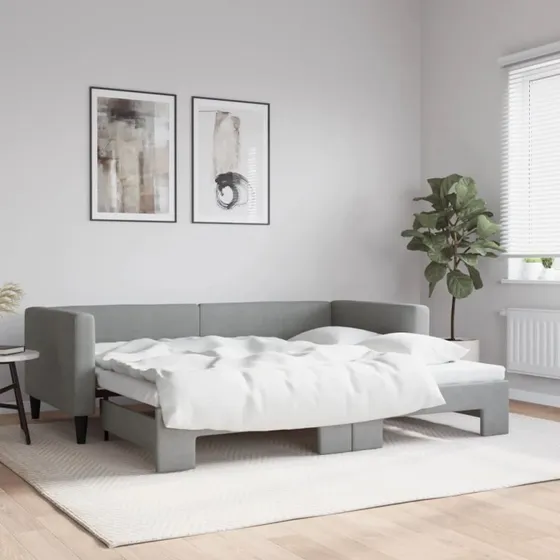 Daybed med udtrk 90x200 cm - lysegrt stof