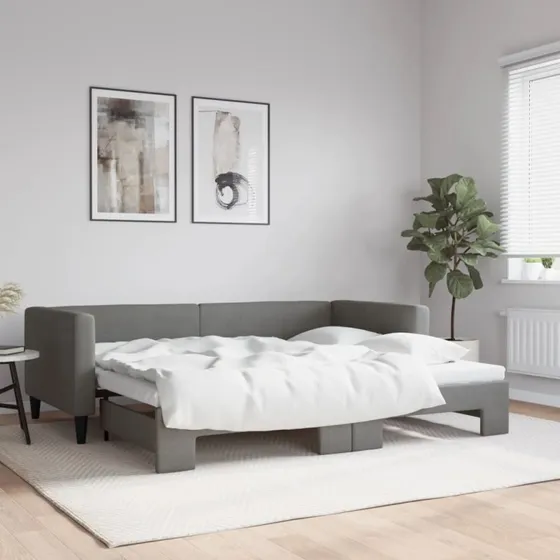 Daybed med udtrk 90x200 cm stof mrkegr