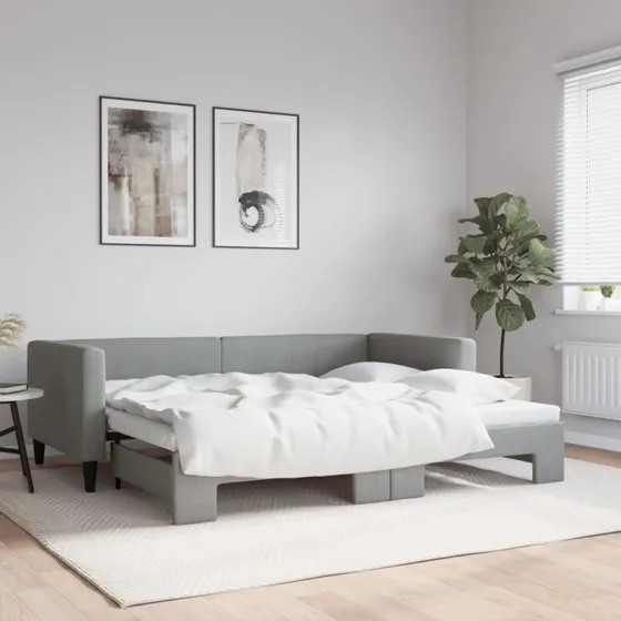 Daybed med udtrk 90x190 cm - lysegr stof