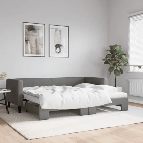 Daybed med udtrk 80x200 cm stof mrkegr