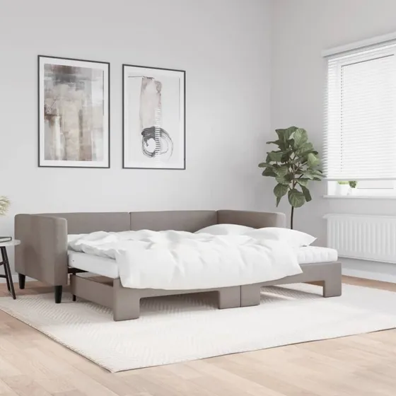 Daybed med udtrk og madras 90x200 cm - grbrun