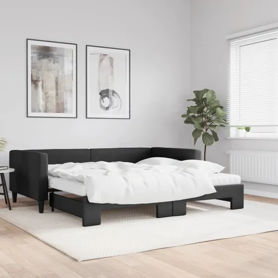 Daybed med udtræk og madras 100x200 cm – sort stof