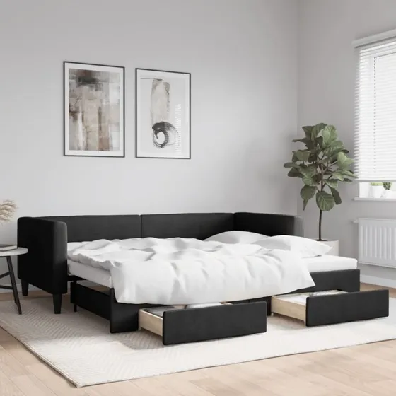 Daybed med udtræk og skuffer 90x190 cm - sort stof