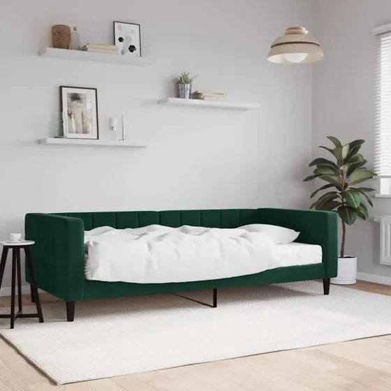 Daybed 90x200 cm med madras - mørkegrøn velour