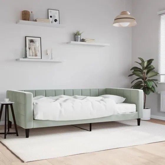 Daybed med madras 100x200 cm i lysegrå velour