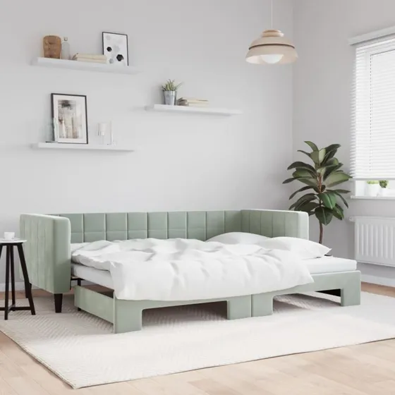 Daybed med udtræk 80x200 cm - Velour lysegrå