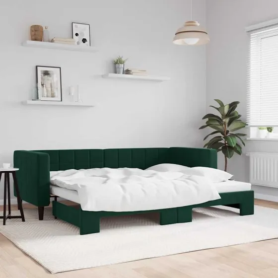 Daybed med udtrk 80x200 cm, velour mrkegrn