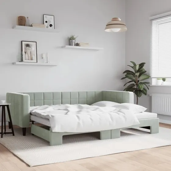 Daybed med udtræk 90x200 cm - Lysegrå velour