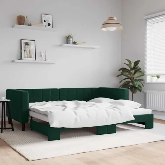 Daybed med udtrk 90x200 cm - mrkegrn velour