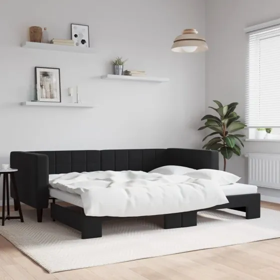 Daybed med udtræk 90x200 cm velour - Sort