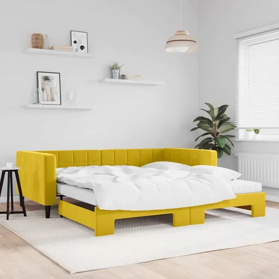 Daybed med udtræk & madras 100x200 cm – velour gul