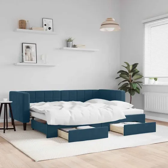 Daybed med udtrk og skuffer 80x200 cm bl