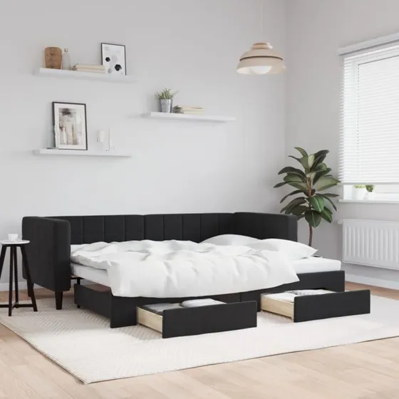 Daybed med udtrk og skuffer 80x200 cm - Sort velour