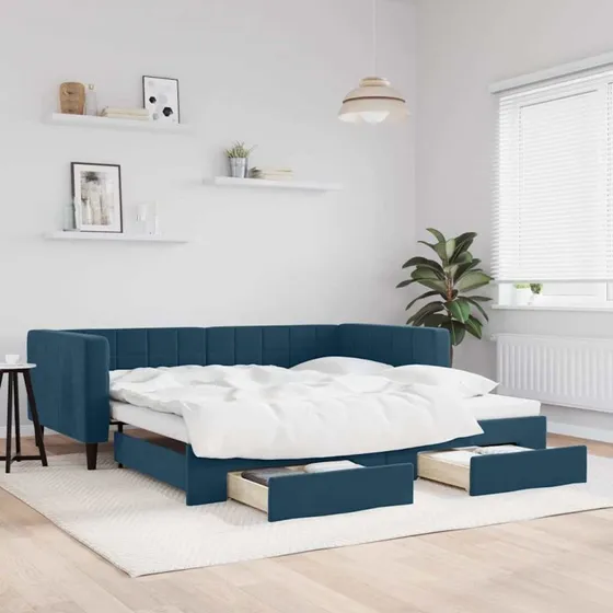 Daybed med udtrk og skuffer 100x200 cm - Bl velour
