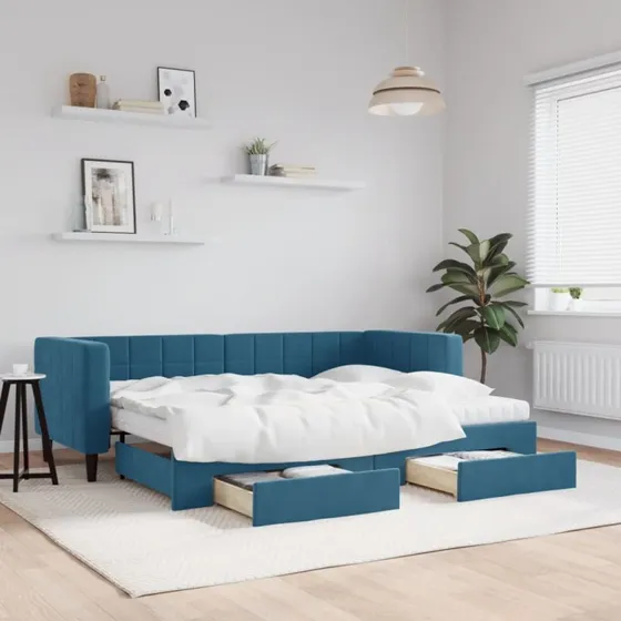 Daybed med udtrk & skuffer 80x200 bl stof