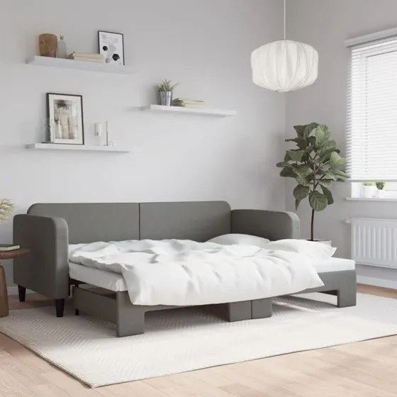Daybed med udtrk 80x200 cm - mrkegr stof