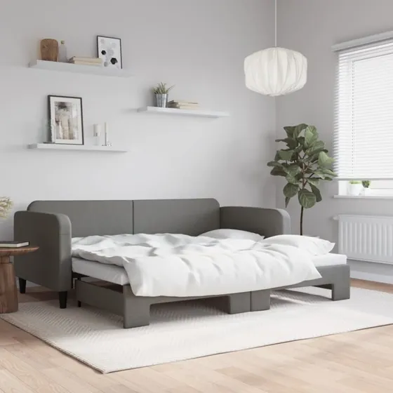 Daybed med udtrk 90x200 cm - mrkegr stof