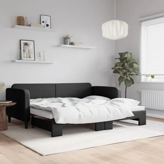 Daybed med udtræk 90x200 cm i sort stof
