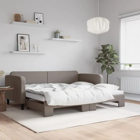 Daybed med udtrk 90x200 cm - stof grbrun