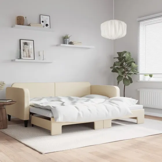 Daybed med udtrk 90x200 cm creme stof