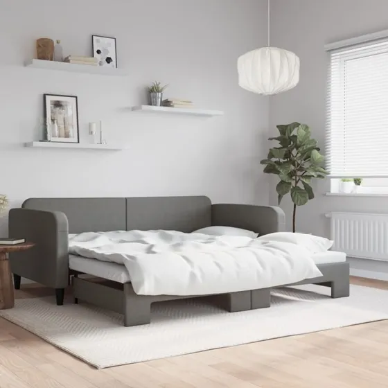 Daybed med udtrk 100x200 cm stof mrkegr