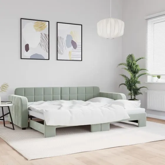 Daybed med udtræk 80x200 cm - Velour lysegrå