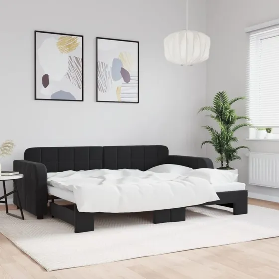 Daybed med udtrk 80x200 cm - Sort velour