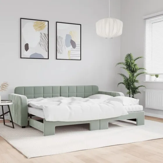 Daybed med udtræk 80x200 cm - Velour lysegrå