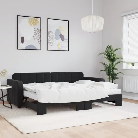 Daybed med udtræk og madras 80x200 cm - sort velour