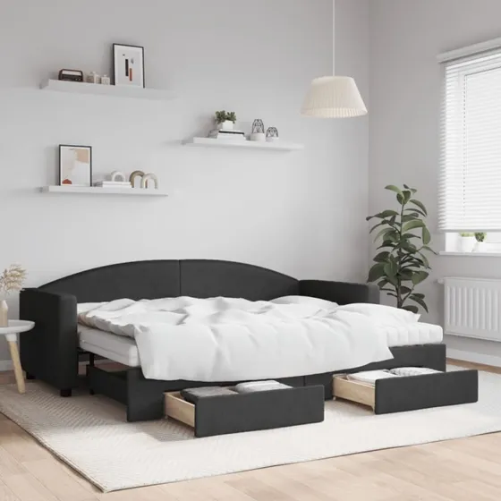 Daybed med udtrk & skuffer 80x200 cm - sort stof