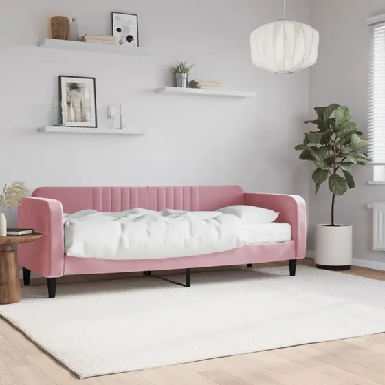 Daybed 2-i-1 med madras 80x200 cm – Velour pink