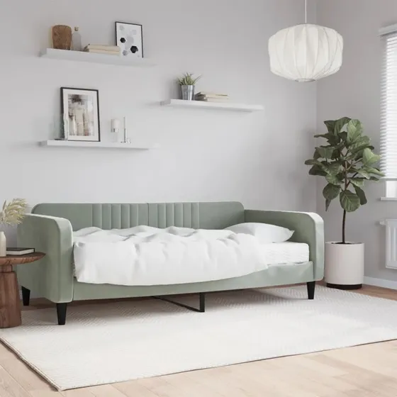 Daybed med madras 90x190 cm i lysegrå velour
