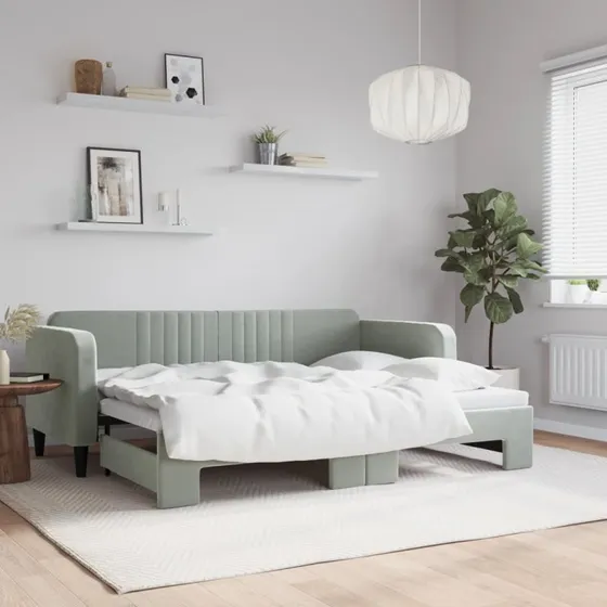 Daybed med udtræk 80x200 cm – velour lysegrå