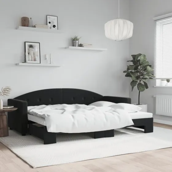 Daybed med udtrk 80x200 cm - Sort velour