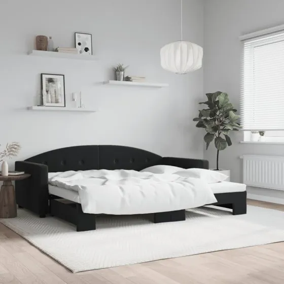 Daybed med udtræk 90x200 cm i sort velour