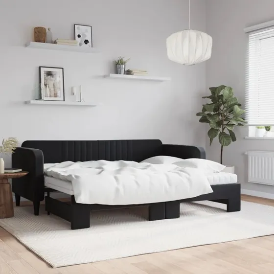 Daybed med udtræk & madras 80x200 cm velour sort