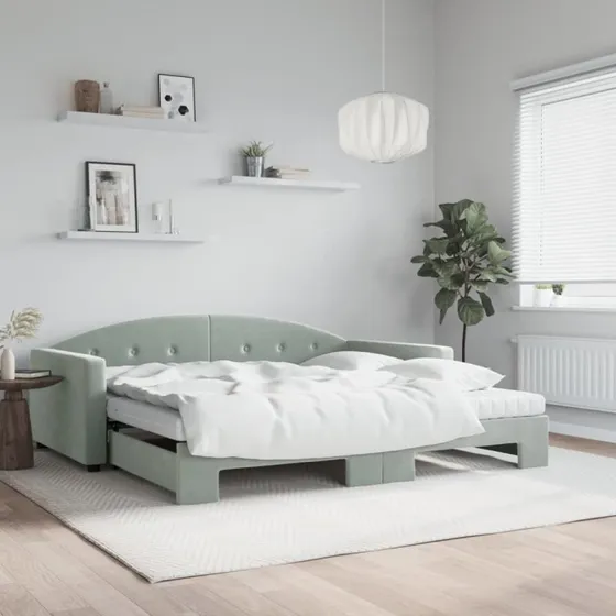 Daybed med udtræk 100x200 cm - velour lysegrå