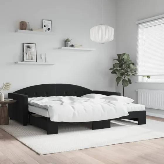 Daybed med udtræk 100x200 cm – velour sort