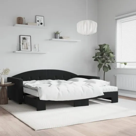 Daybed med udtrk og madras 90x190 velour sort