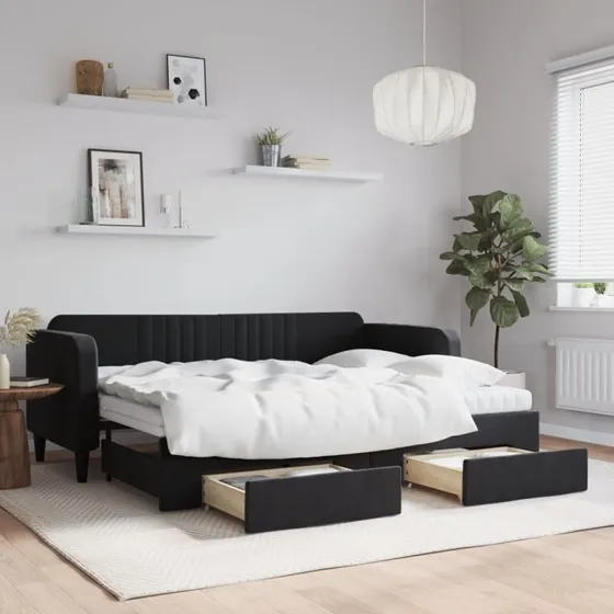 Daybed med udtrk og opbevaring 80x200 velour - sort