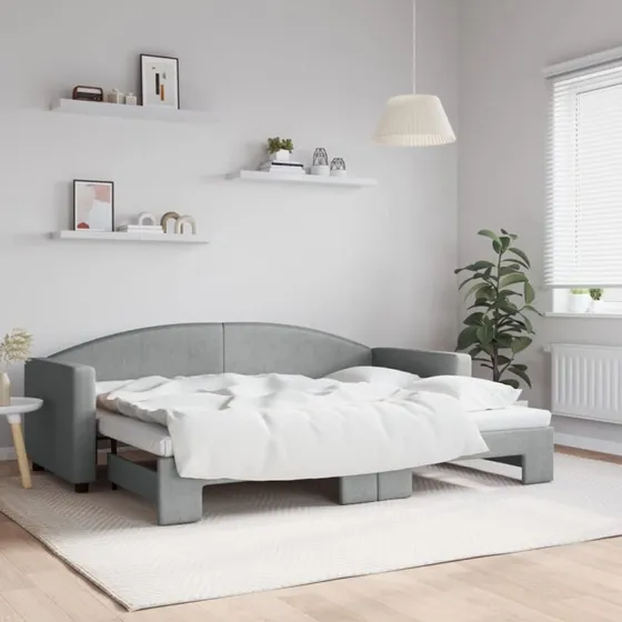Daybed med udtrk 80x200 cm - stof lysegr