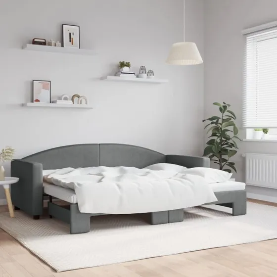 Daybed med udtrk 80x200 cm - mrkegr stof