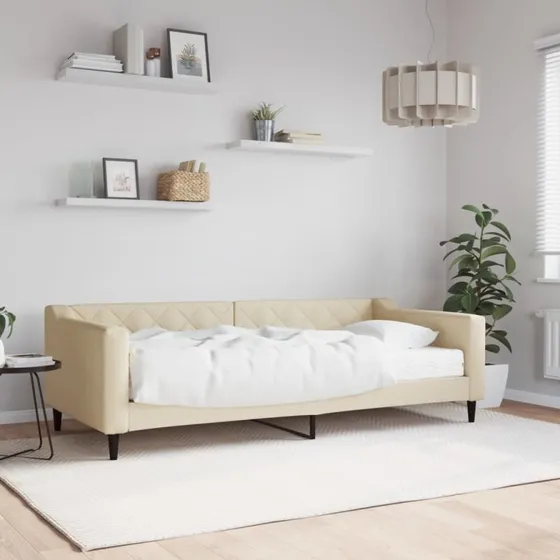 Daybed med madras 90x200 cm - creme stof