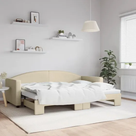 Daybed med udtrk 80x200 cm, creme stof