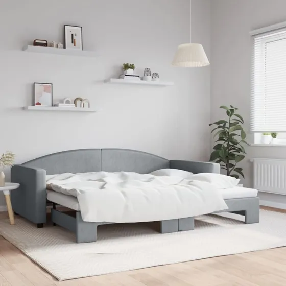 Daybed med udtrk 90x200 cm - lysegrt stof